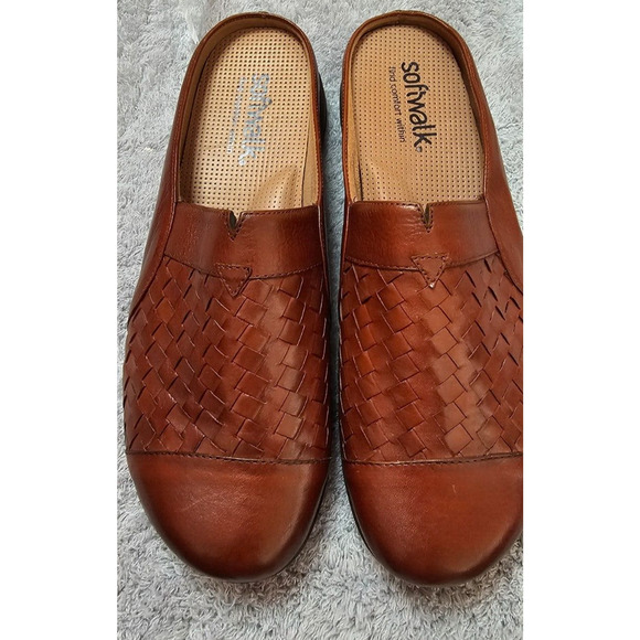 NEW SoftWalk Women’s San Marcos Woven‎ Dark Brown Mules Shoes Slides Sz 11 WIDE - Picture 1 of 6